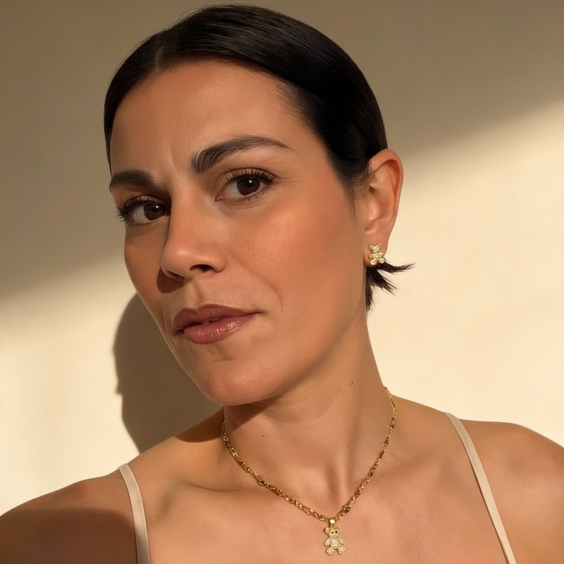 COLLANA E ORECCHINI SET  IN ACCIAIO  "ORSETTO LUMINOSO"