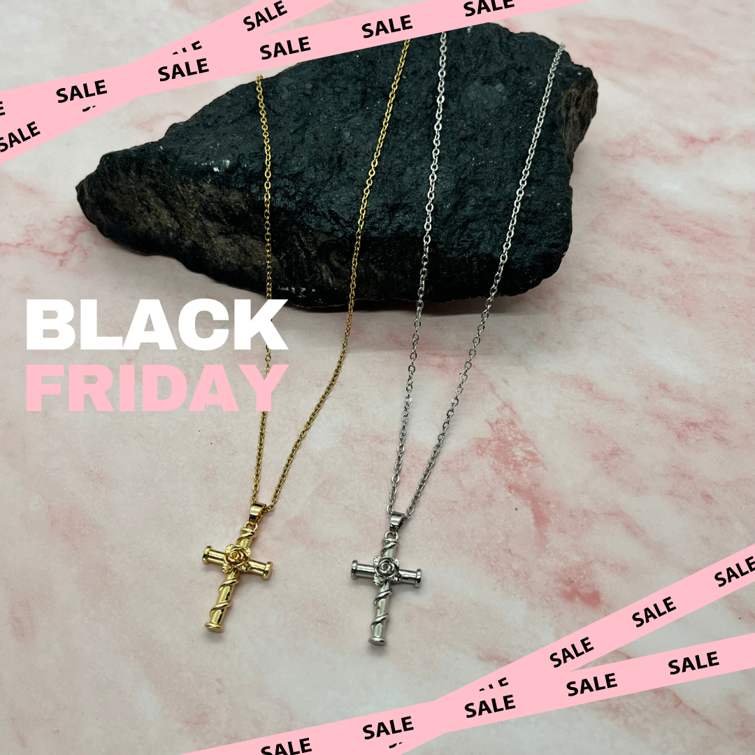 COLLANA CROCE CUORE DI ROSA