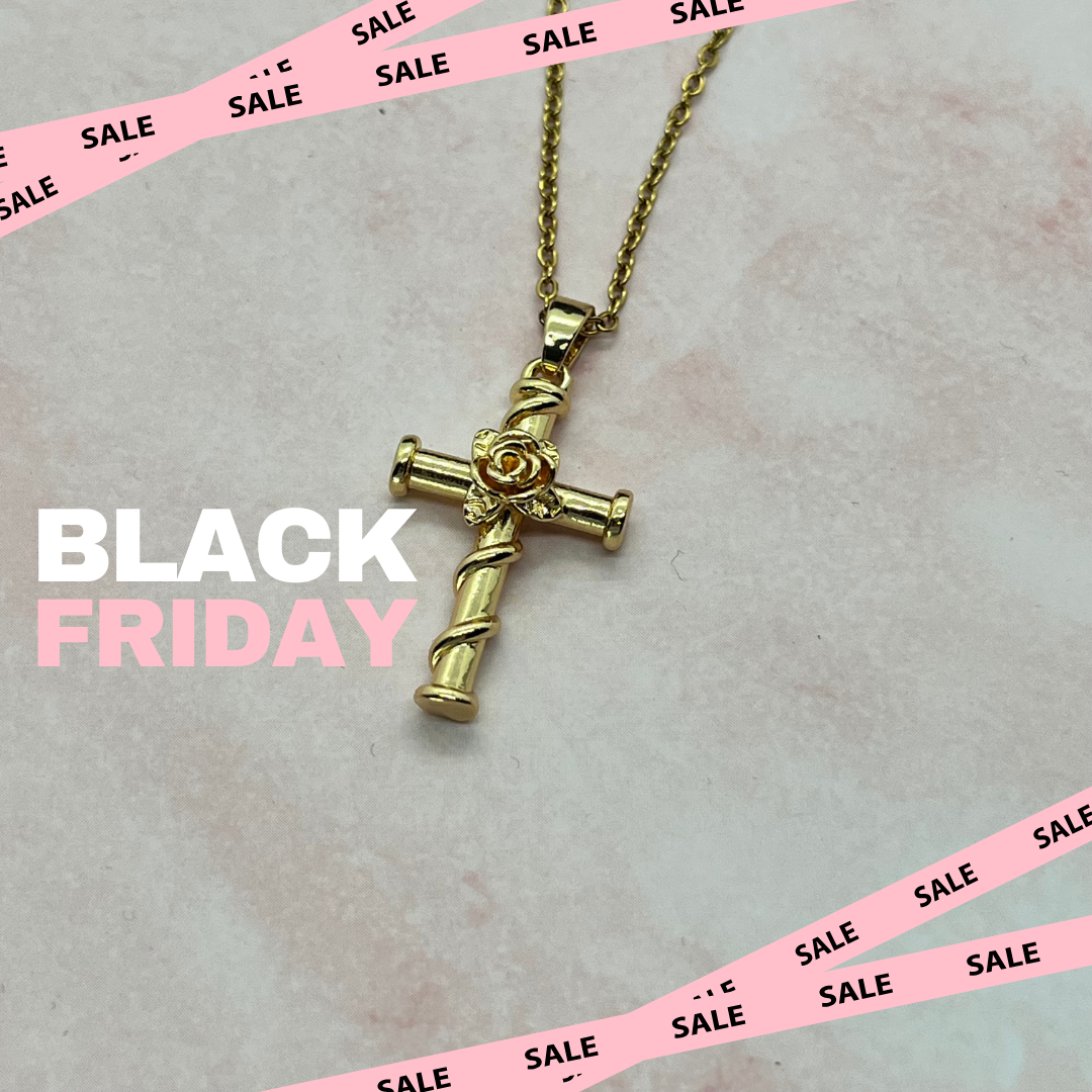 COLLANA CROCE CUORE DI ROSA