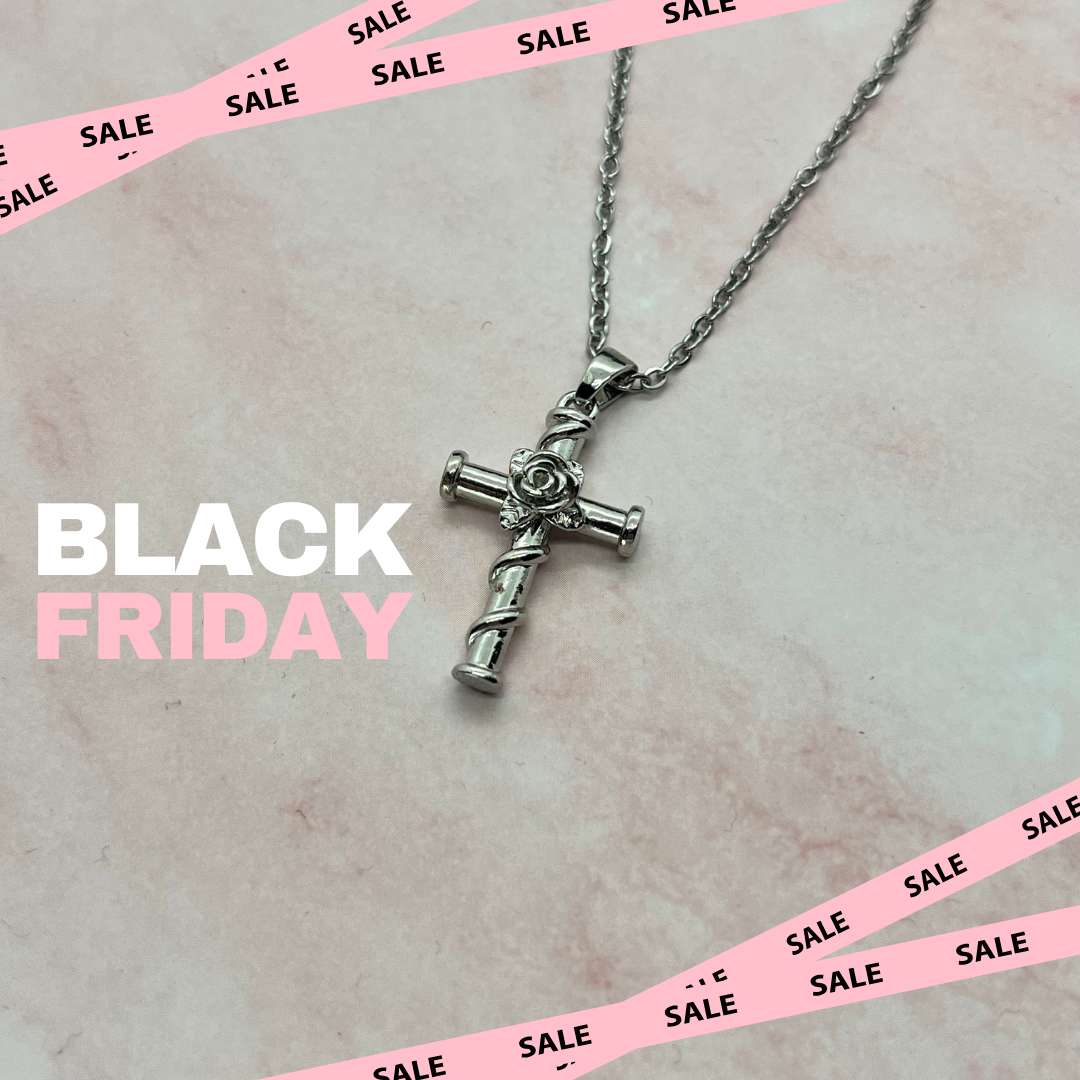 COLLANA CROCE CUORE DI ROSA