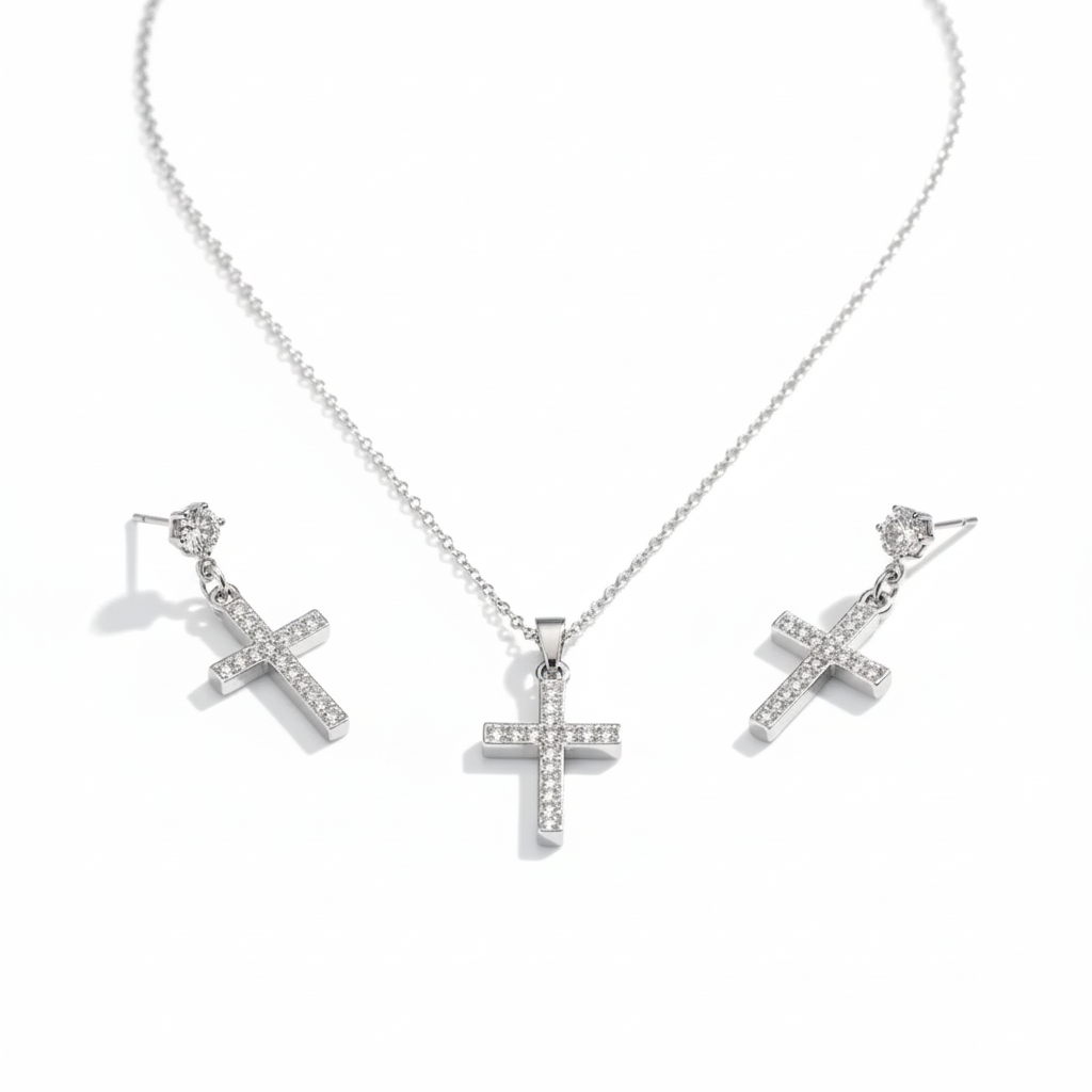 SET ZIRCONI IN ACCIAIO  "COLLANA E ORECCHINI"