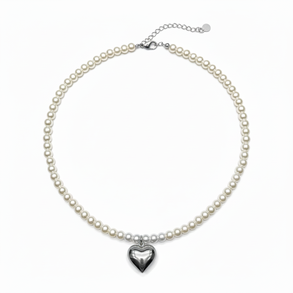 COLLANA IN ACCIAIO “CUORE PERLATO”