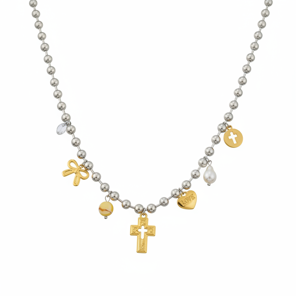 COLLANA IN ACCIAIO "CROCE FORATA"