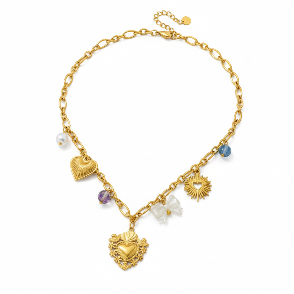 COLLANA IN ACCIAIO SACRO CUORE GOLD